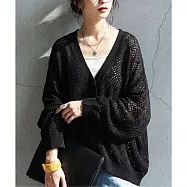 日本Antiqua|優雅精緻冷氣小外套|鏤空針織開襟衫|增加造型變化度|外搭超精緻 PN-00573 FREE 黑