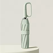 【COMET】10骨防曬環扣黑膠自動雨傘(大傘面 摺疊傘 環扣傘 勾勾傘 三折傘/T-250) 晨霧綠