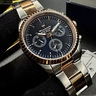 MASERATI瑪莎拉蒂精品錶,編號：R8853100040,42mm圓形玫瑰金精鋼錶殼寶藍色錶盤精鋼金銀相間錶帶
