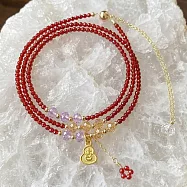 【水星記】能量招財紅尖晶葫蘆墬飾花朵美型三圈手鍊(58035)