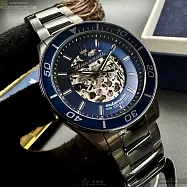 MASERATI瑪莎拉蒂精品錶,編號：R8823140015,44mm圓形槍灰色精鋼錶殼寶藍色雙面機械鏤空錶盤精鋼槍灰色錶帶