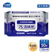 【立得清】75%酒精擦濕紙巾 清潔抗菌 擦拭無水痕-食品及酒精/加蓋裝(50抽x12包)