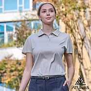 【ATUNAS 歐都納】女款循環酷涼節能抑菌短袖POLO衫/防曬涼感衣/大尺碼A1PS2604WC- S 印花米灰