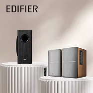 EDIFIER R1280DB 2.0 聲道藍牙喇叭+T5s 薄型主動重低音 R1280DB(木紋)+T5s(黑)