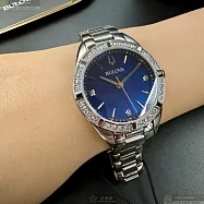 BULOVA寶路華精品錶,編號：BU00005,32mm圓形銀精鋼錶殼寶藍色錶盤精鋼銀色錶帶