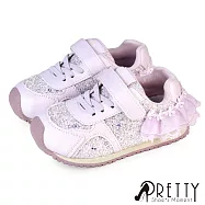 【Pretty】童鞋 女童 Smile Angel 幼童鞋 小童鞋 兒童鞋 沾黏帶 蕾絲荷葉邊 星星亮片 23 紫色