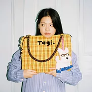 Tagi繡字編織格紋手提式防震單肩電腦筆電包 柑橘餅干