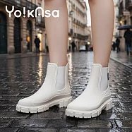 【Yo!kAsa】英倫風馬丁造型雨鞋 一雙入(五色任選) 米白36