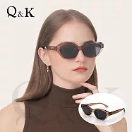 【Q&K】法式輕奢微貓眼方框墨鏡|煙燻玫瑰茶框・高級質感|TR90輕量・抗UV400|精品穿搭必備