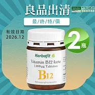 Herbafit 維生素B12 1000mcg 錠狀 (180顆X2罐) B群 高單位 素食者必備 長效穩定吸收(到期日2026/12/2)