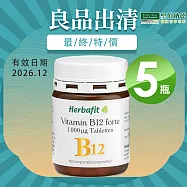 Herbafit 維生素B12 1000mcg 錠狀 (180顆X5罐) B群 高單位 素食者必備 長效穩定吸收(到期日2026/12/2)