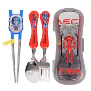 迪士尼 漫威機器人 學習餐具4件組 兒童餐具 學習筷 湯匙 叉子 餐具盒