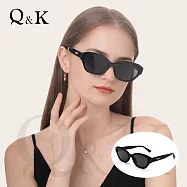 【Q&K】法式輕奢微貓眼方框墨鏡|曜稜黑・高級質感|TR90輕量・抗UV400|精品穿搭必備