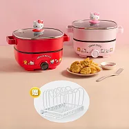 HELLO KITTY 多功能分離式3L料理鍋-2色可選 KT-EP02-送MATURE美萃伸縮瀝水收納架 -紅色