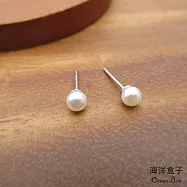 【海洋盒子】百搭優雅白色貝殼珍珠S925純銀耳環(白金色) 直徑4mm
