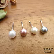 【海洋盒子】6mm彩色糖果色珍珠S925純銀耳環(白金色) 白色