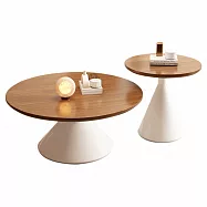 IDEA-奶油風沙漏造型木質大小圓茶几組