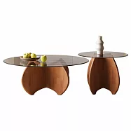 IDEA-高雅質感玻璃面圓潤造型大小圓茶几組