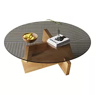 IDEA-美學造型圓潤玻璃面實木茶几