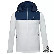 【ATUNAS 歐都納】男款循環蚊瘋不動涼感連帽外套/防蚊驅蟲/防曬輕薄透氣/大尺碼A1GA2601MC- M 深藍/白