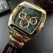 GUESS蓋爾茲瑞士錶,編號：GC00006,44mm50mm酒桶形金色精鋼錶殼墨綠色機械鏤空錶盤精鋼金色錶帶
