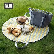 【日本霜山】 二合一肩背式榻榻米造型防水野餐墊(直徑100cm)- 牛仔藍