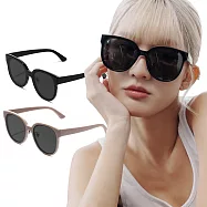 【ALEGANT】時尚質感TR90貓眼圓框偏光墨鏡/UV400太陽眼鏡 冷調層黑