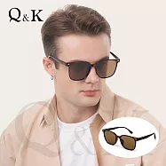 【Q&K】高級感TR90方框偏光太陽眼鏡|暮光棕輕奢款|輕量・抗UV400・防眩光|精品穿搭必備