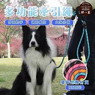 【野一夏】180公分長短兩用夜間反光安全牽引繩 狗牽繩 散步 遛狗 反光牽繩 -藏青色