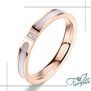 【伊飾童話】珍珠母貝 三鑽點綴鈦鋼金繽戒指/款式可選 9號