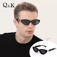 【Q&K】名媛系貓眼偏光墨鏡 |精品皮革感鏡腳・高級TR90 | 輕量・抗UV400・防眩光 星曜黑