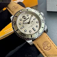 Timberland天柏藍精品錶,編號：TL57198,40mm圓形銅金色精鋼錶殼米白色錶盤真皮皮革咖啡色錶帶
