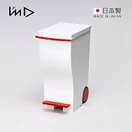 【日本岩谷Iwatani】kcud 日製雙色曲線長型腳踏垃圾桶(附輪)-20L- 白紅