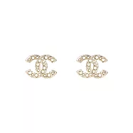 CHANEL CC Logo 玻璃珍珠針式耳環(金色/珍珠白)_展示品