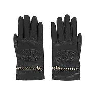 CHANEL CC Logo 皮穿鍊設計小羊皮手套(7.5)(黑色)_展示品