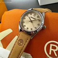 Timberland天柏藍精品錶,編號：TL57199,28mm圓形銀精鋼錶殼古銅色錶盤真皮皮革咖啡色錶帶