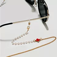 seoul show首爾秀 珍珠四葉花口罩掛繩鏈墨鏡平光眼鏡鍊老花近視防丟鍊 紅色