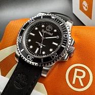 Timberland天柏藍精品錶,編號：TL57200,40mm圓形黑精鋼錶殼黑色錶盤真皮皮革深黑色錶帶