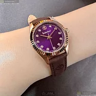 Timberland天柏藍精品錶,編號：TL57202,22mm圓形玫瑰金精鋼錶殼紫色錶盤真皮皮革咖啡色錶帶