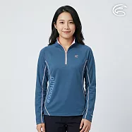 ADISI 女UPF50+防曬抑菌半門襟長袖排汗衣AL2611008 (S-2XL)|抗UV 吸濕排汗 防臭 彈性 上衣 S 深靛藍