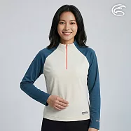 ADISI 女UPF50+防曬抑菌半門襟長袖排汗衣AL2611009 (S-2XL)|抗UV 吸濕排汗 防臭 彈性 上衣 S 象牙白