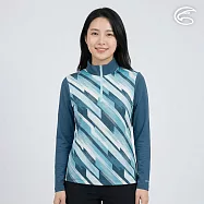 ADISI 女UPF50+防曬抑菌半門襟長袖印花排汗衣AL2611010 (S-2XL)|抗UV 吸濕排汗 防臭 彈性 上衣 S 深靛藍