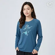 ADISI 女UPF50+防曬抑菌圓領圖騰長袖排汗衣AL2611012 (S-2XL)|抗UV 吸濕排汗 防臭 彈性 上衣 S 深靛藍