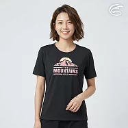 ADISI 女緹花圓領快排抑菌消臭圖騰上衣AL2611026 (S-2XL)|透氣 吸濕排汗 防臭 彈性 排汗衣 S 深黑