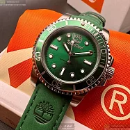 Timberland天柏藍精品錶,編號：TL57203,40mm圓形綠色精鋼錶殼墨綠色錶盤真皮皮革綠錶帶