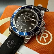 Timberland天柏藍精品錶,編號：TL57207,42mm圓形寶藍精鋼錶殼黑色錶盤真皮皮革深黑色錶帶