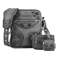 BALENCIAGA 巴黎世家 719065 Le Cagole 小羊皮三合一拉鍊斜背包.淺灰-附可拆式耳機套+零錢包