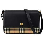 BURBERRY 8065481 Penny 經典格紋翻蓋斜背包.黑/卡其