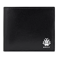 BALLY 6312218 BK BIFOLD 燙銀LOGO徽章標誌牛皮8卡短夾.黑