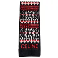 CELINE 費爾島民族風紋羊毛針織長圍巾/披肩.黑/紅